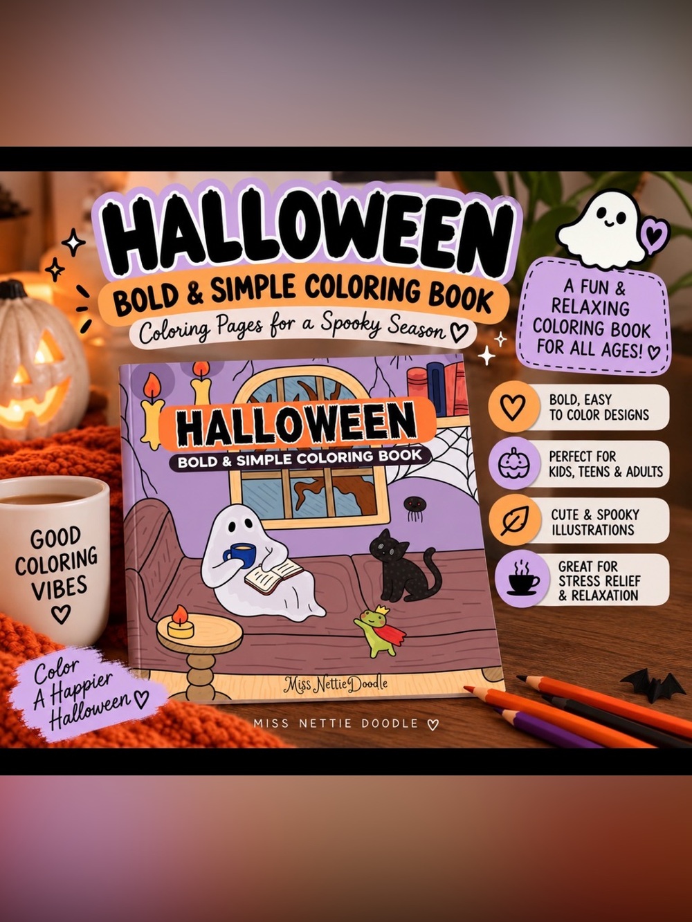 Halloween Bold & Simple Coloring Book